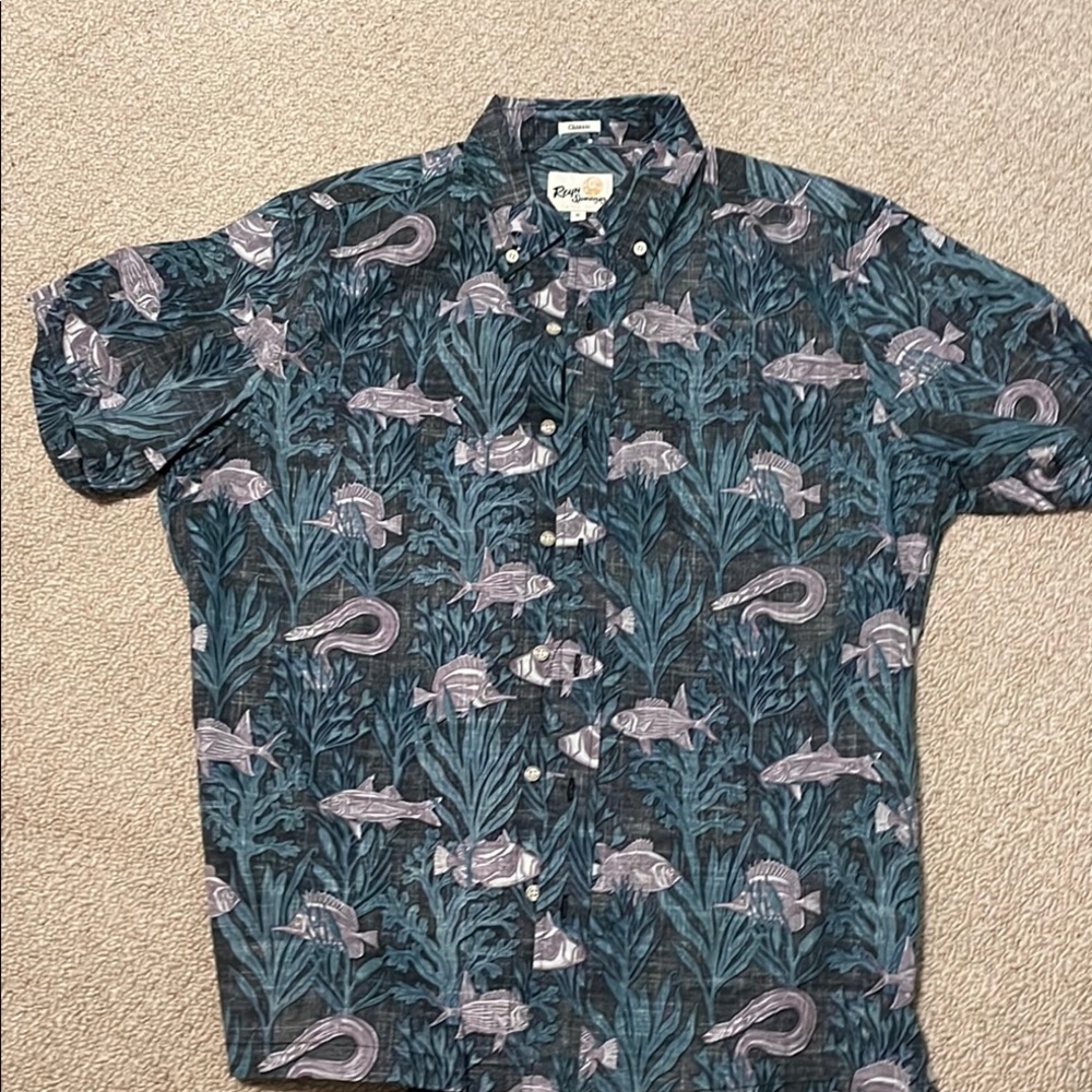 Reyn Spooner Men's Blue Fish Print Shirt